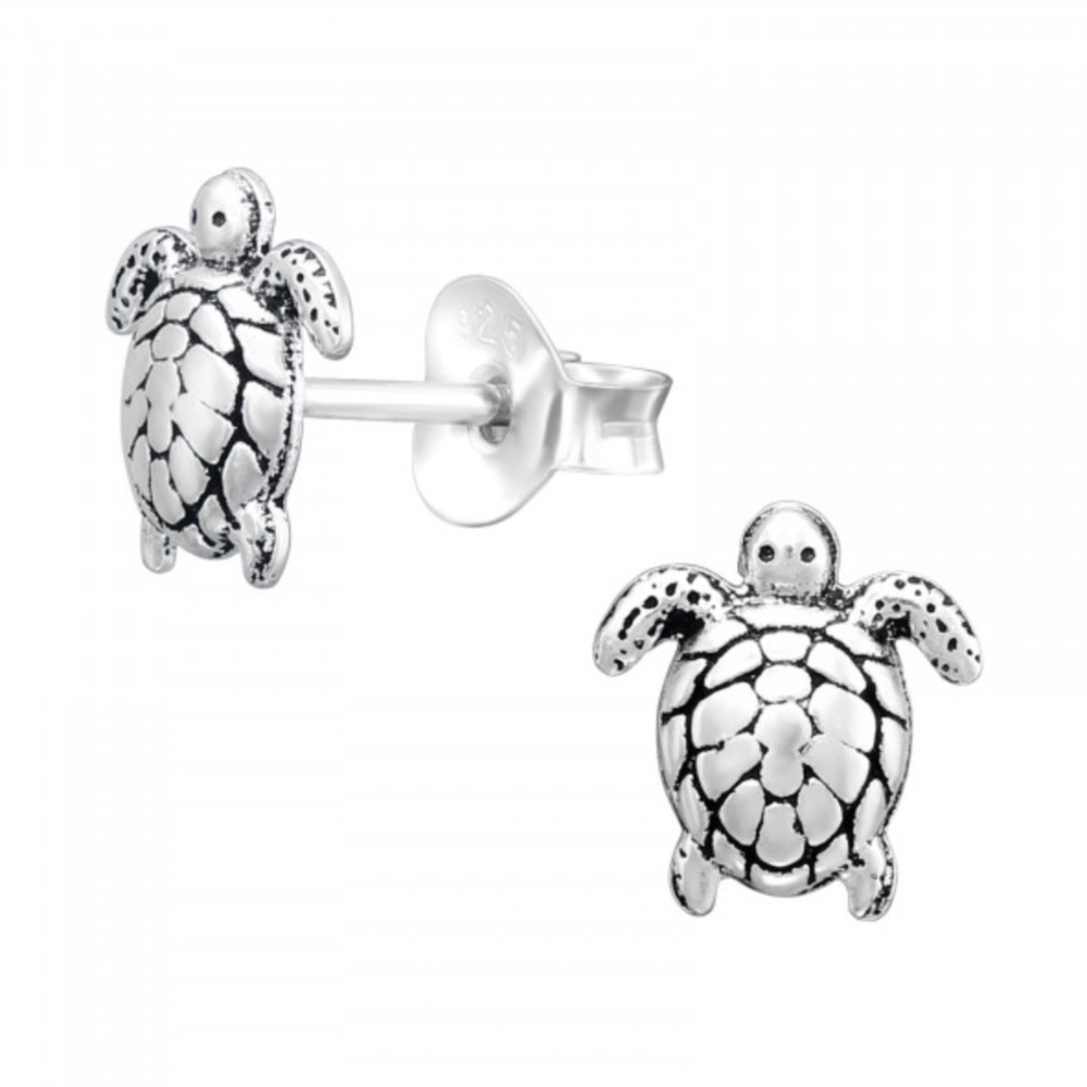 Sterling Silver Turtle Stud Earrings – Ocean-Inspired Design